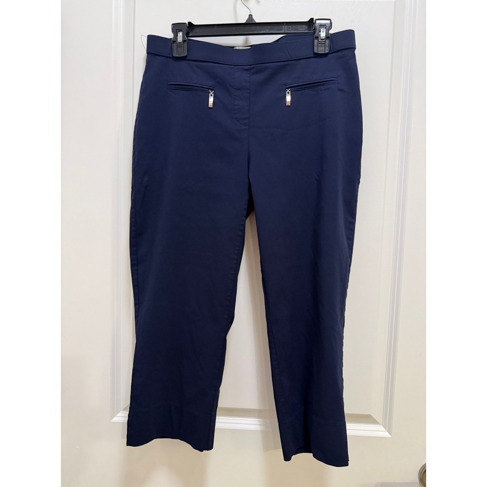 Zac & Rachel Navy Blue Pull On Cropped Pants Size 10 Tapered Career Trousers